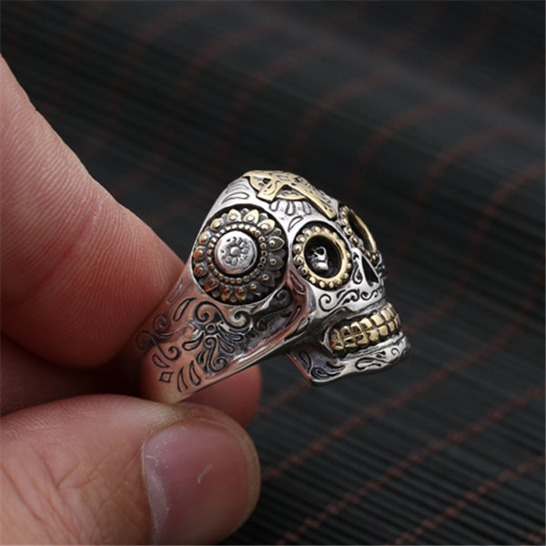High quality 925 sterling silver skull mask band rings two tones American Europe antique handmade designer punk gothic Luxury jewelry accessories gift