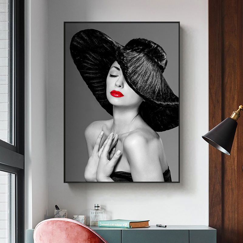 Sexy Woman With Red Lips Wall Art Canvas Print Abstract Poster Painting Decoration Picture Nordic Modern Living Room Decor