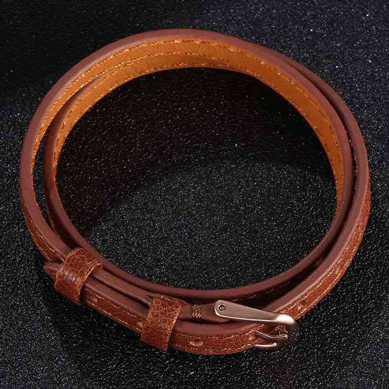 Fashion Women Jewelry Brown Leather Bracelet Handmade Golden / Rose Gold Alloy Buckle Multilayer Wrap Bracelets Sp0588