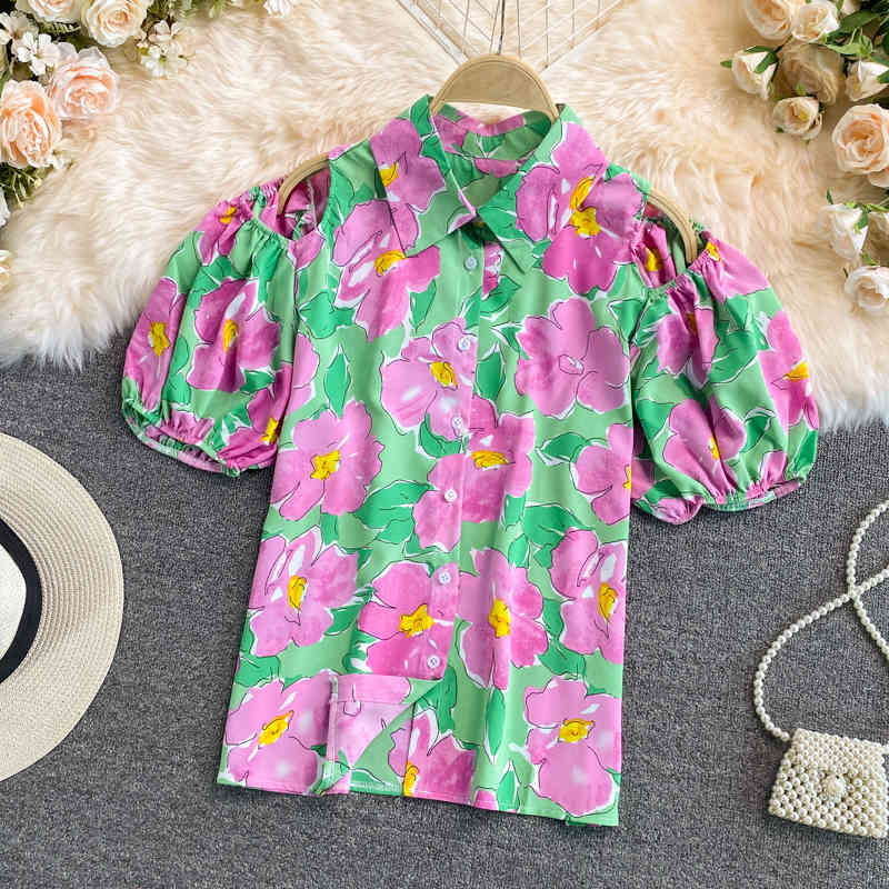 Women Retro Flower Print Blouse Puff sleeve Off shoulder Eleant Shirt Blusas Mujer Summer Lapel Tops 210525, Black
Women Retro Flower Print Blouse Puff sleeve Off shoulder Eleant Shirt Blusas Mujer Summer Lapel Tops 210525, Black