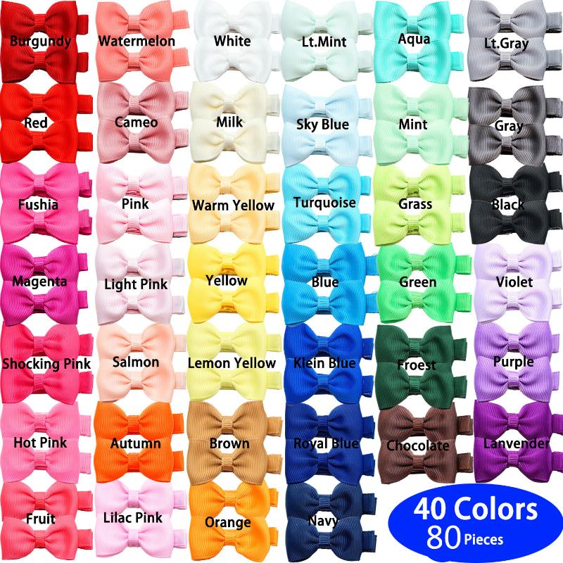 Hair Accessories 80 Pieces Baby Clips 2 Inches Bows Fully Wrapped Alligator For Infant And Girls 40 Colors In Pairs