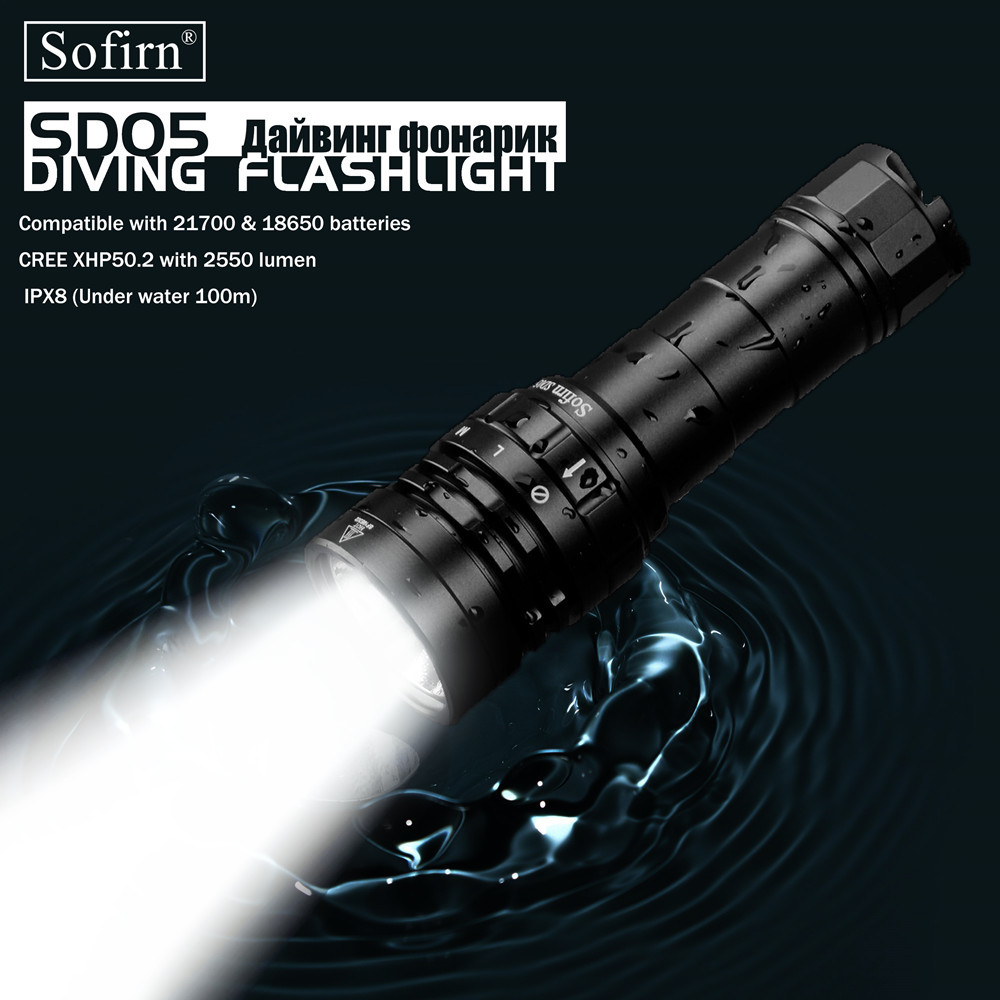 

Sofirn New SD05 Scuba Dive LED Flashlight Diving Light Cree XHP50.2 Super Bright 3000lm 21700 Lamp with Magnetic Switch 3 Modes 210322