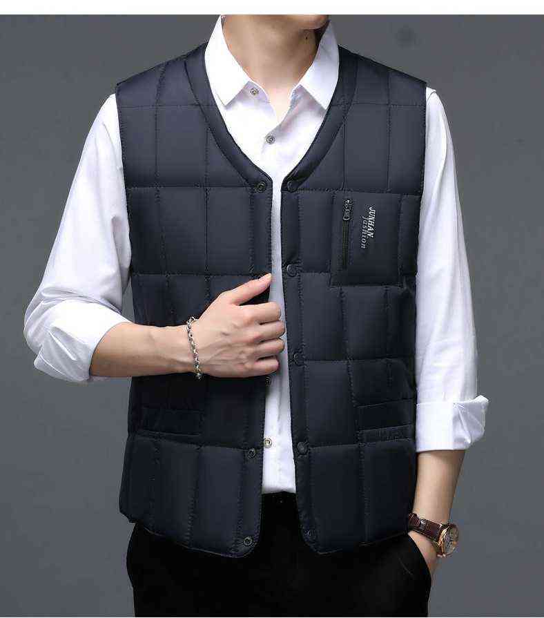 Winter Men Duck Down Vest Sleeveless Coat Ultralight Puffer Vest Jacket Fashion V-Neck Windproof Down Waistcoat Padded Tops 220114