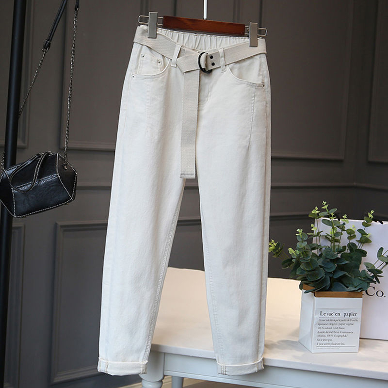 Summer Korea Fashion Women Loose Ankle-length Denim Harem Pants All-matched Casual Elastic Waist White Jeans S983 210512