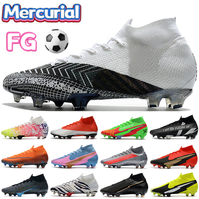 

Top quality Mercurial Superfly 7 Elite FG mens Soccer Shoes black white Anthracite laser crimson faith Korea pink cleats football designer sneakers, Shoe box