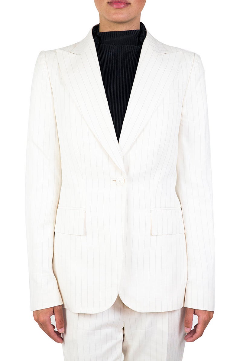 White Pinstripe Blazer Suits Women 2 Pieces Slim Fit One Button Evening Party Prom Outfit Tuxedos (Jacket+Pants)