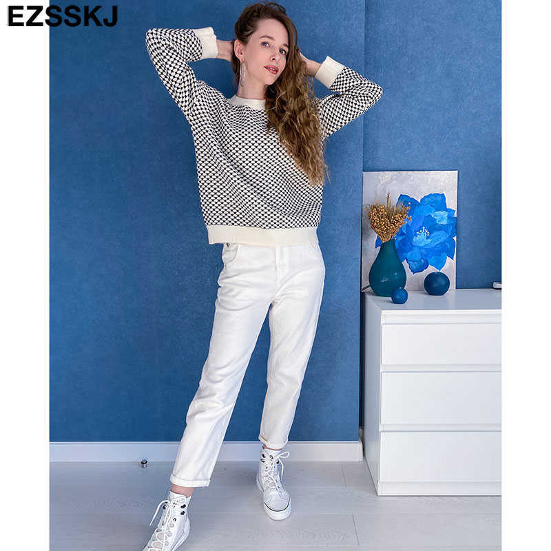 oversize blue dot Sweater Pullovers Women winter autumn thick O-neck chic sweater long sleeve top 211018