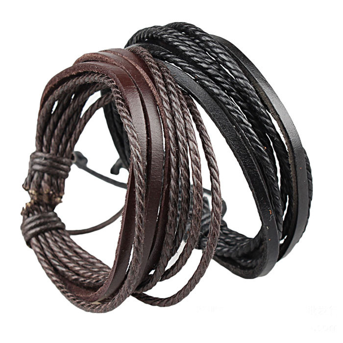 Leather Wrap Braided Wristband Cuff Punk Men Women Surfer Bracelet Bangle Couples Bohemia Jewelry 210507