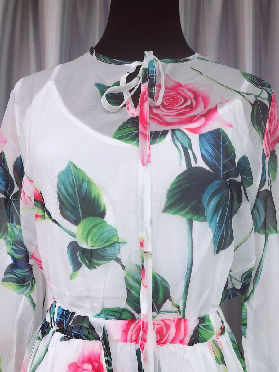 Summer Vintage Rose Flower Print Kleider Runway Dress Sundress Women Party Maxi es 210421