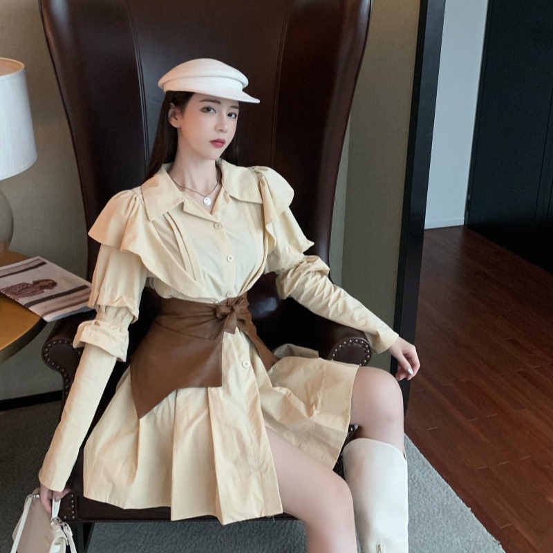 Sexy Shirt Dress Women Ruffle Long Sleeve Dresses Lady Korean Chic Vestidos with Belt High Street Fashin Robe 210519