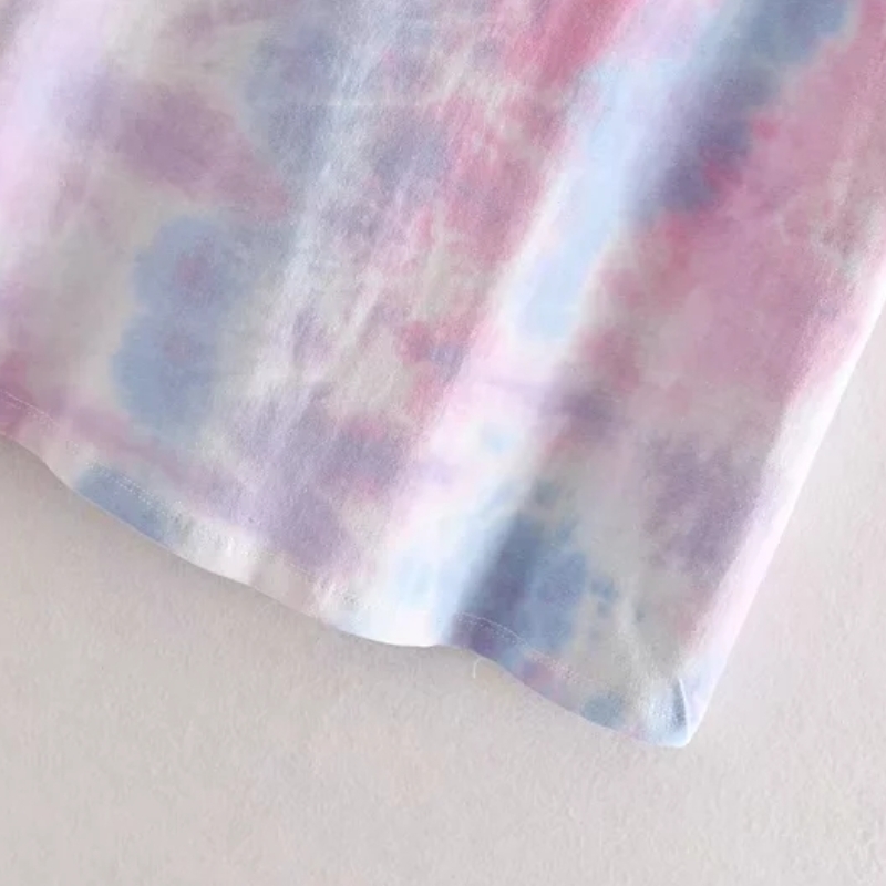 Tie Dye Printing Women Short Sleeve Knitting T shirt Casual Female Loose Tops Summer O Neck Tee Shirt Femme T1166 210430Z