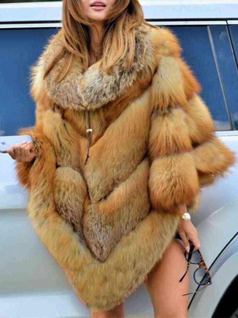 Faux Fur Coat Women Fur Winter Warm Oversized Long Sleeve Cape Poncho Overcoat Pullover Jacket Outwear Plus Size 211123