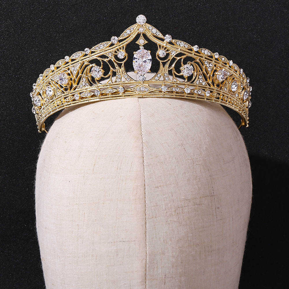 Baroque Geometric Bridal Tiaras Cubic Zirconia Crown Crystal Pageant Diadem Headband Wedding Hair Accessories