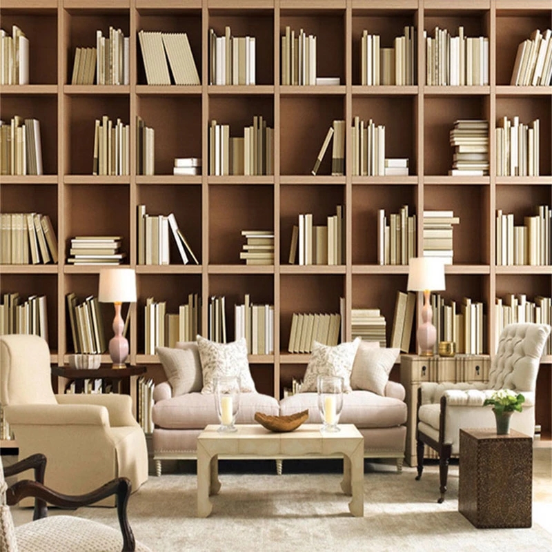 Custom Wallpaper 3D Stereo Bookshelf Background Mural Modern Simple Library Living Room Bedroom Decor Waterproof
