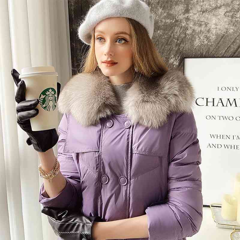 Dabuwawa Warm Elegant Fur Collar Women Down Coat Jacket Casual Pocket Parka Fashion Long Female Winter Jacket DT1DDW024 210520