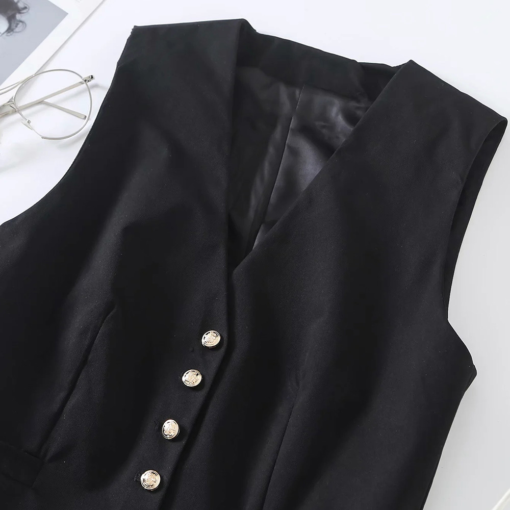 BBWM Simplicity Summer Preppy Style Female Western All-Match V-neck Buckle Vest Women's Clothing 210520