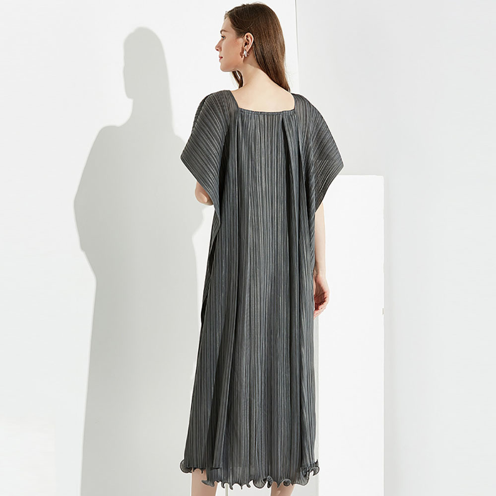 VKBN Summer Dress Women Casual Square Collar Ruched Fabric Pullover Short Sleeve Party Elegant Maxi Dress Fashion 210507