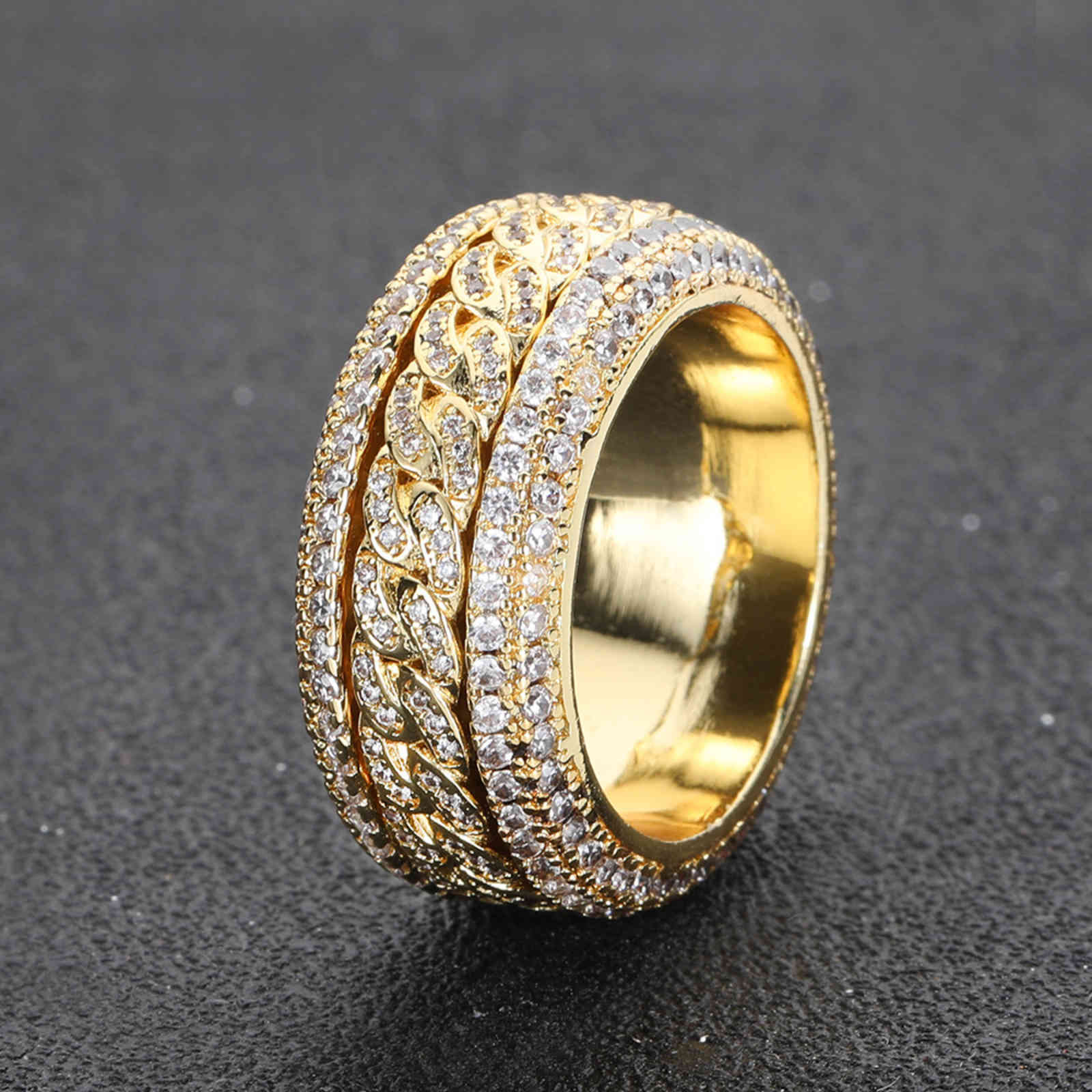 Hip Hop Micro Inlaid Zircon Rotatable Cuban Ring Real Gold Electroplating Fashion High-end Trendsetter