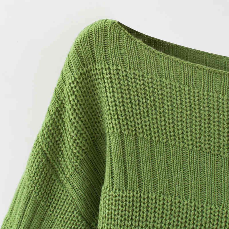 Casual Woman Green Off Shoulder Short Sweater Fashion Ladie Autumn Soft Long Sleeve Tops Female Chic Knitted Sweaters 210515