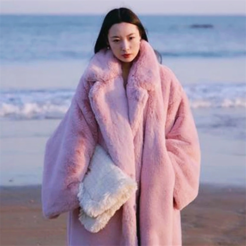Winter Coat Women Faux Rabbit Hair Fur Korean Imitation Mink Long Jacket Loose Thick Warm Parka 210517, Pink
Winter Coat Women Faux Rabbit Hair Fur Korean Imitation Mink Long Jacket Loose Thick Warm Parka 210517, Pink