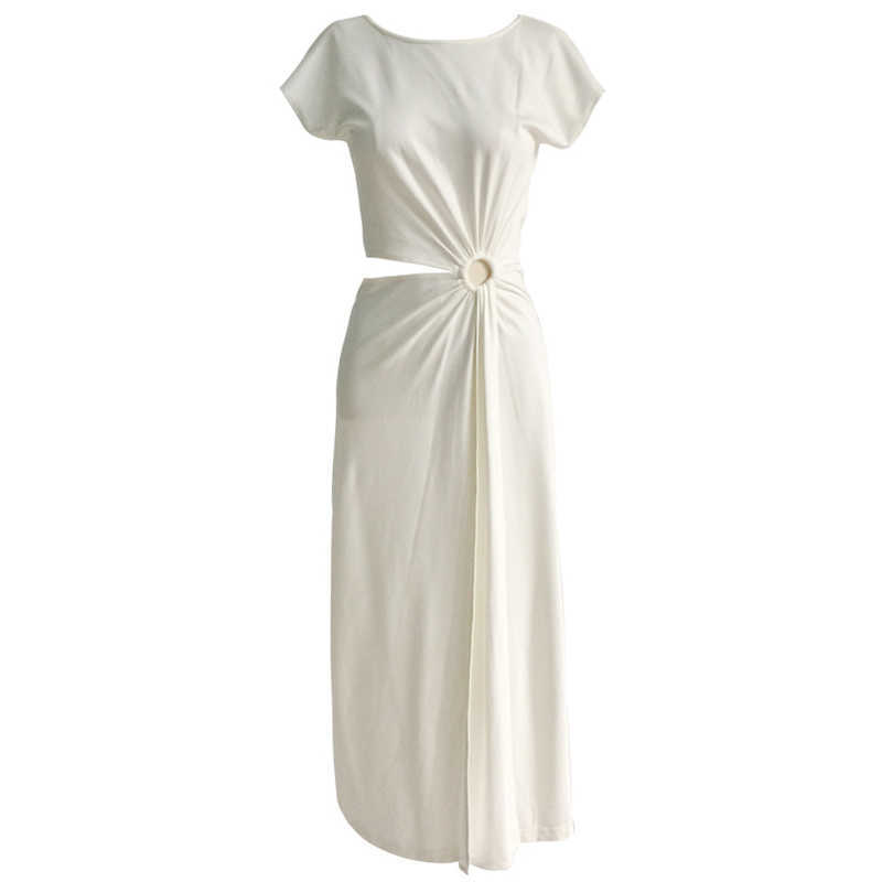 Women's Beach Sexy Summer Dress Fashion Casual Solid White Party Bodycon Modal Slit Midi Dresses Robe Femme 210608