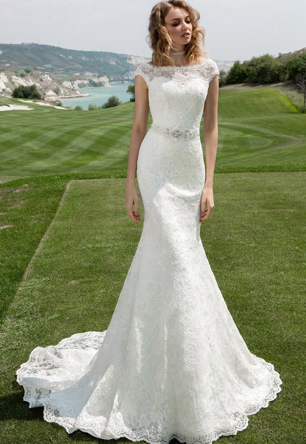 Full Lace White Mermaid Wedding Dress With Crystal Elegant Long Princess Country Garden Women Gowns 2021 Boho Bridal Robes Bride Party For Second Form