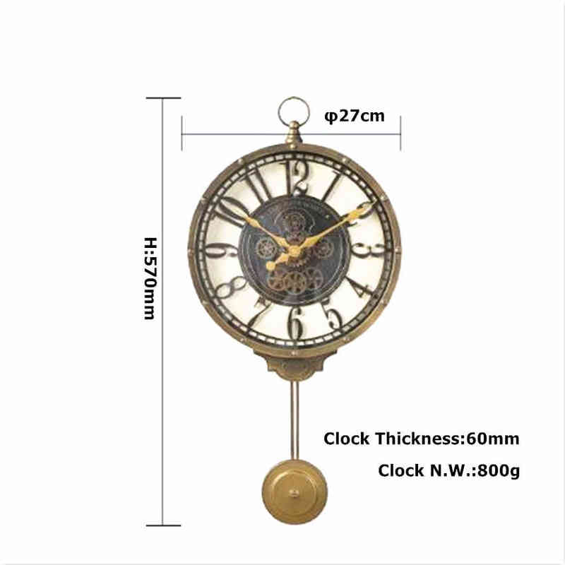 Home Living Room Decor Vintage Wall Clock Pendulum Wall Watch Antique Ornament Gear Pattern Metal Mute Quartz Bedroom Decoation H1230
