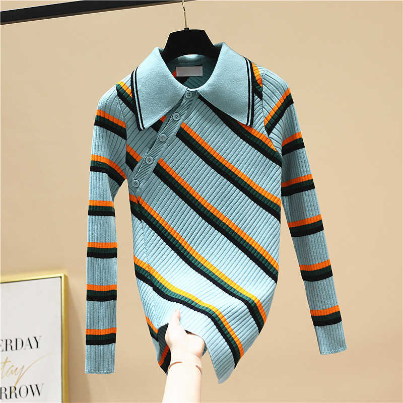 Spring Design Irregular Top Turn Down Collar Stripe Full T-shirt Women 210615, Blue
Spring Design Irregular Top Turn Down Collar Stripe Full T-shirt Women 210615, Blue