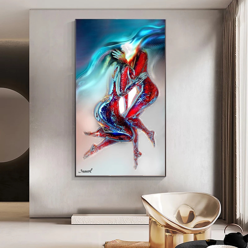 Abstract Sexy Body Nude Canvas Painting Kiss Lover Posters and Prints Wall Art Picturse for Living Room Home Decor Hotel Cuadros