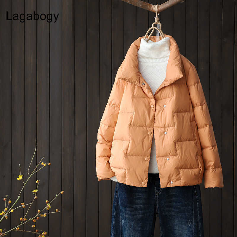 Lagabogy Women Short White Duck Down Coats Female Loose Ultra Light Windproof Parkas Casual Puffer Jacket Outwear 211011