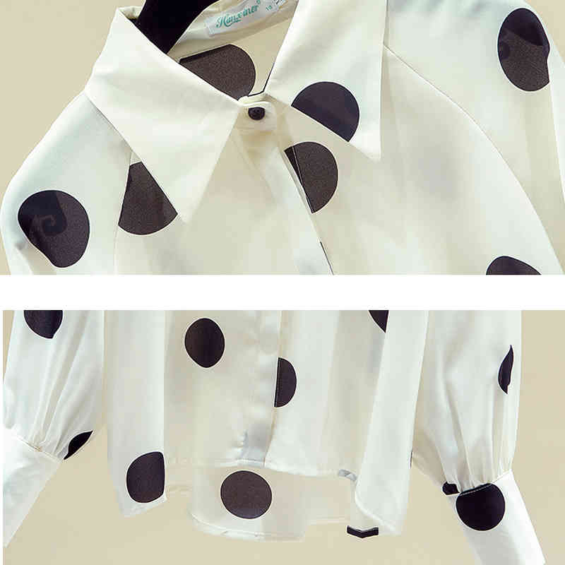 Autumn Women Long Sleeve Shirt Chiffon Blouse Polka Dot Shirts Casual Loose Slim Korean Elegant OL Blusas 11145 210427