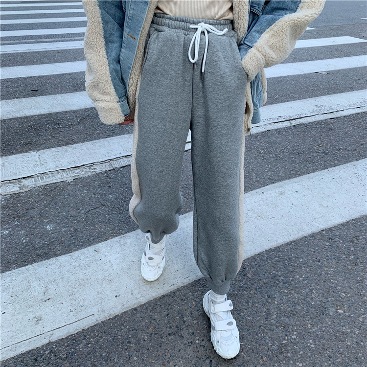 Nomikuma Autumn Winter Women Sweatpants Causal Korean Contrast Color Long Trousers Lace Up High Waist Harem Pants 6D028 210427