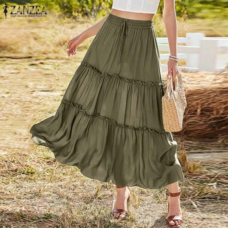 Summer Elastic Waist Solid Party Holiday Skirt Elegant Women Ruffles Long Skirts Vintage A-line Work Jupe Faldas Saia 7, Black
Summer Elastic Waist Solid Party Holiday Skirt Elegant Women Ruffles Long Skirts Vintage A-line Work Jupe Faldas Saia 7, Black