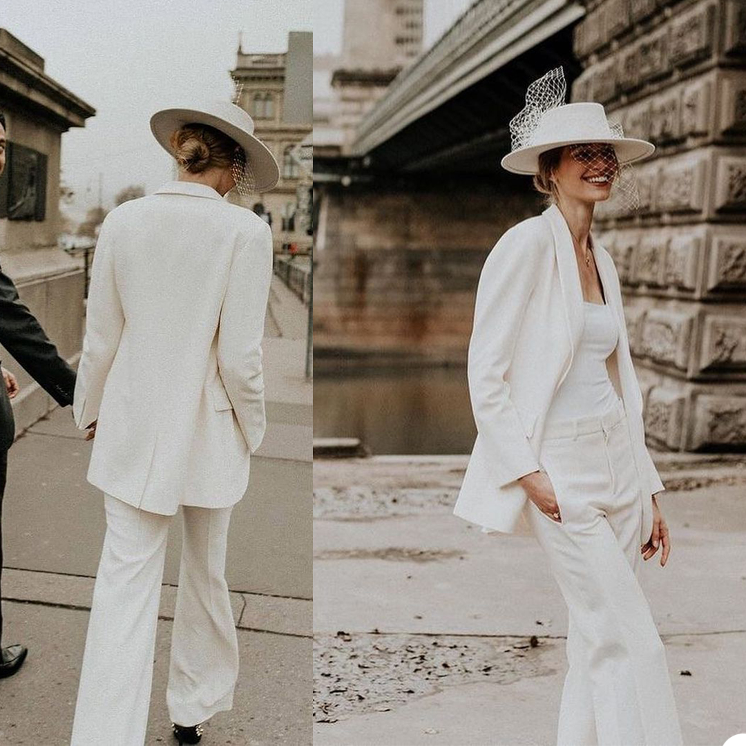 Fashion Bridal Slim Fit Blazer Suits Long Sleeve Bride Wedding Outfits Leisure Evening Party Wear (Jacket+Pants)
