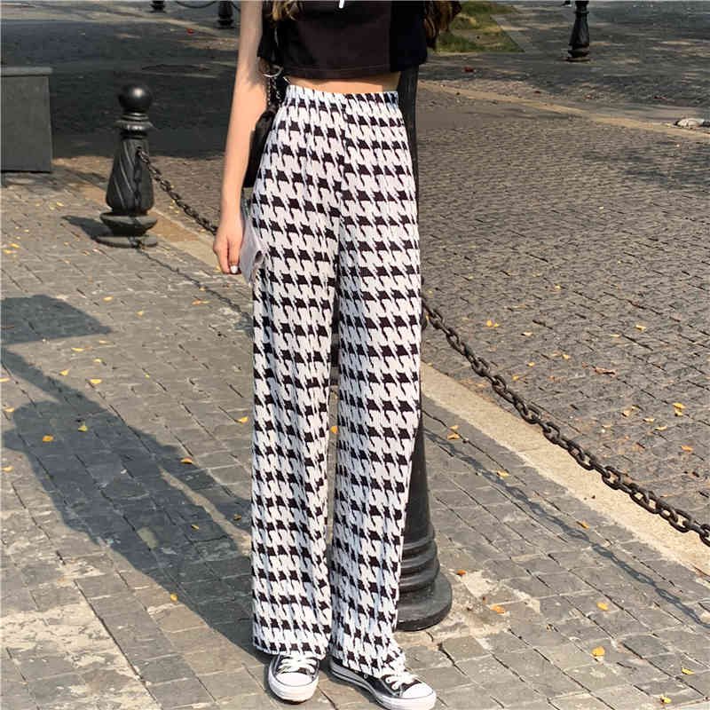 Pants & Capris 5 Style Thin Summer Casual Retro High Waist Tie-dye Wide Leg Women Loose Mopping Mujer Pantalones Plaid 210429