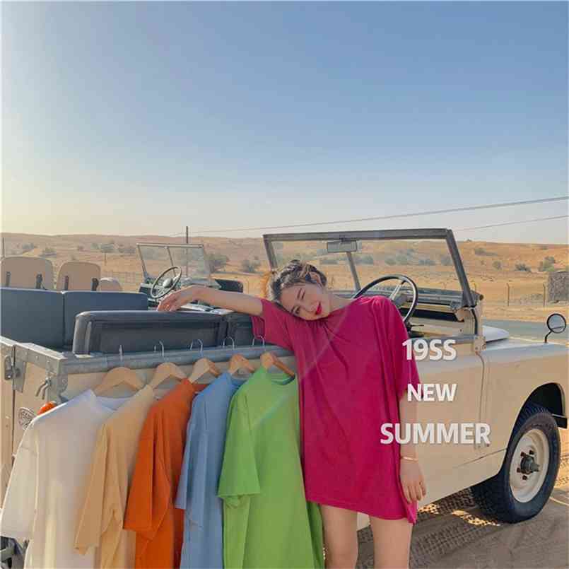 7 Candy Soild Colors Summer korean style Short Sleeve t-shirt Womens Loose Short/Long tops Tees shirt femme (R66642) 210708, Red short
7 Candy Soild Colors Summer korean style Short Sleeve t-shirt Womens Loose Short/Long tops Tees shirt femme (R66642) 210708, Red short