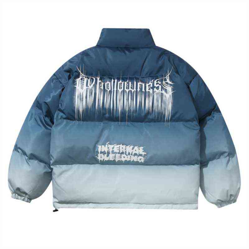 Hip Hop Oversized Jacket Parka Gradient Streetwear Mens Harajuku Cotton Winter Padded Coat Warm Outwear Blue 211214Z