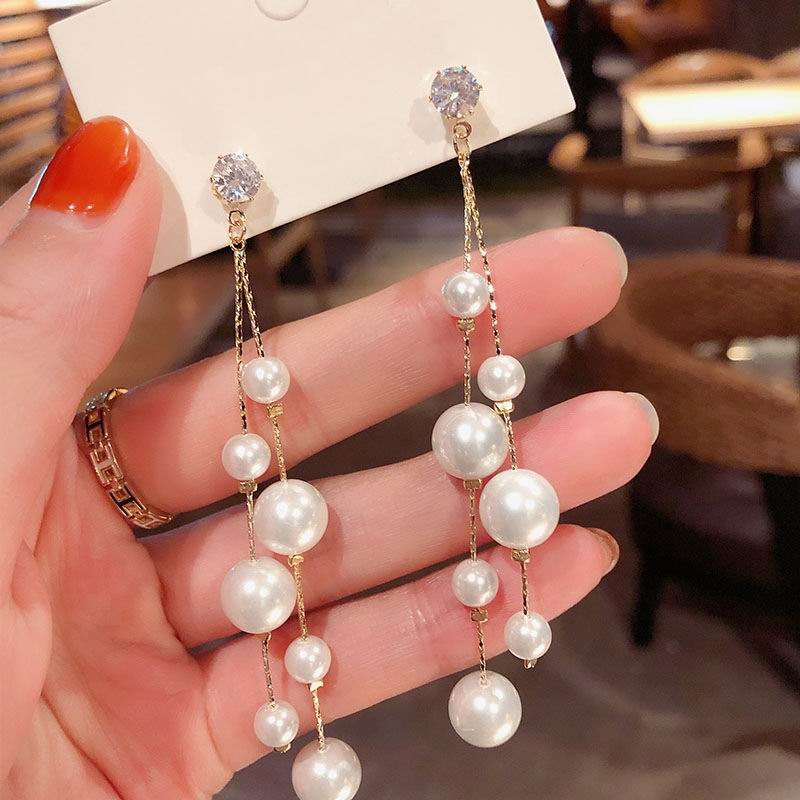 Korean Big Small Pearl Long Drop Earrings For Women Etrendy New Fashion Jewelry Statement Brincos