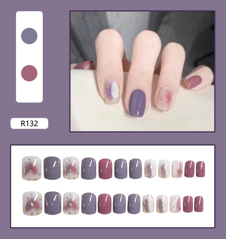 False Nails 24 Pcs Amber Marble Small Floral Design Fake Autumn Flowers Press On Nail Tips Art Tools For Manicure Makeups