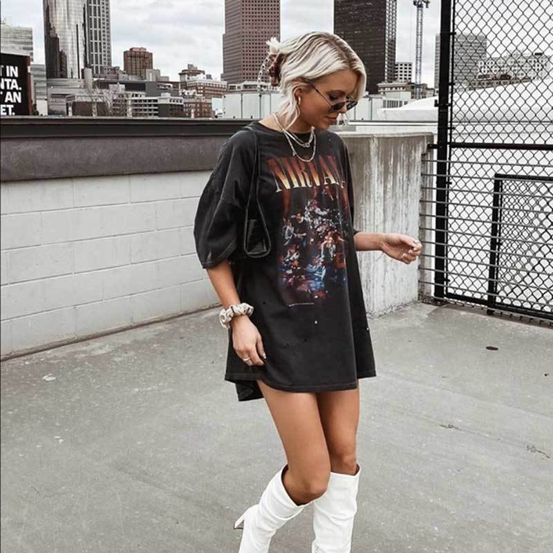 Lucyever Summer Vintage Black Women T-shirts Casual Loose O-neck Short Sleeve Tees Ladies Fashion Printing Woman Tops 210521