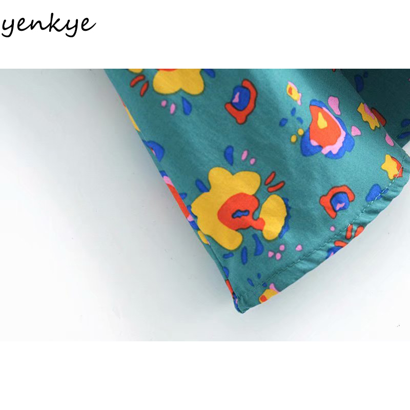 YENKYE Vintage Green Floral Print Dress Women Sexy Square Neck Long Sleeve A-line Midi Lady Dresses Holiday Summer Vestido 210515