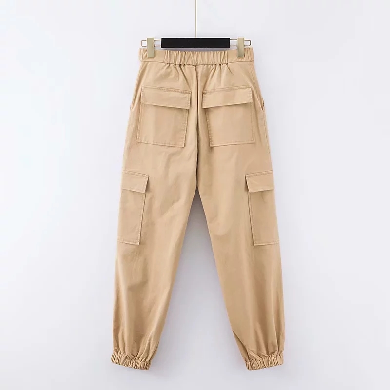 Vintage black khaki cargo pants women pockets loose baggy harem high waist joggers streetwear trousers ladies 210521