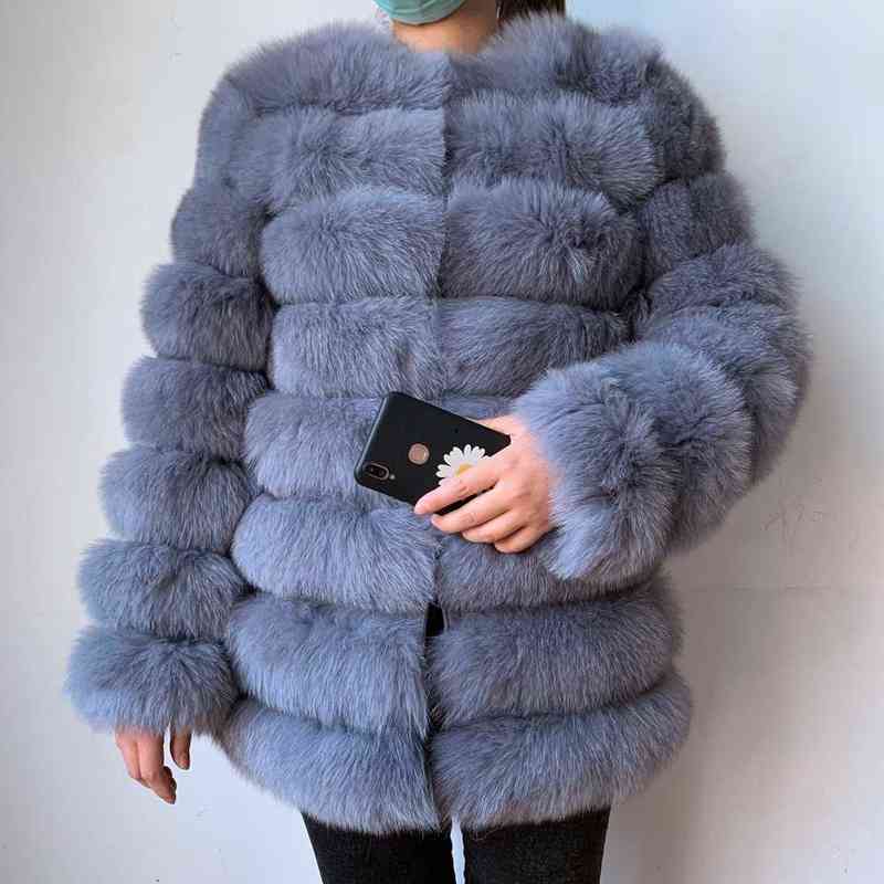 70CM 100% Real fur real coat outfit long sleeves quality silver women winter warm thick natural coats 220107