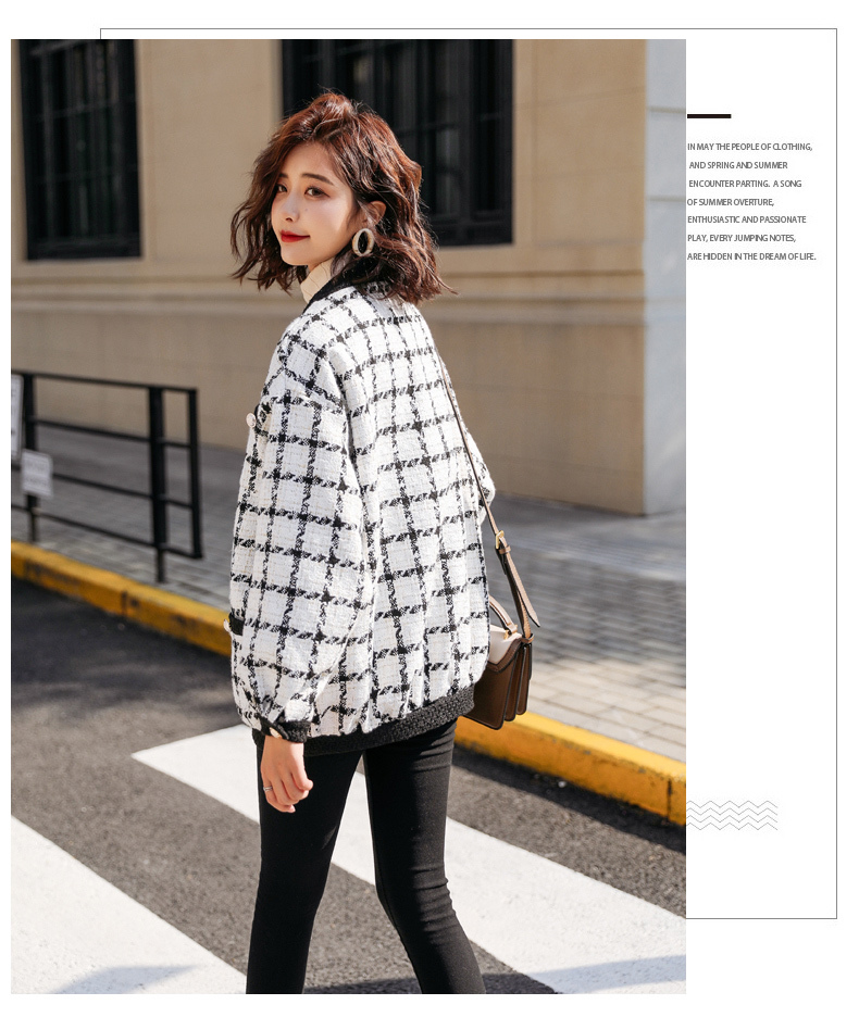 Autumn Winter single-breasted casual Coat Women fashion plaid Tweed jackets Coats Female Comfortable 210519