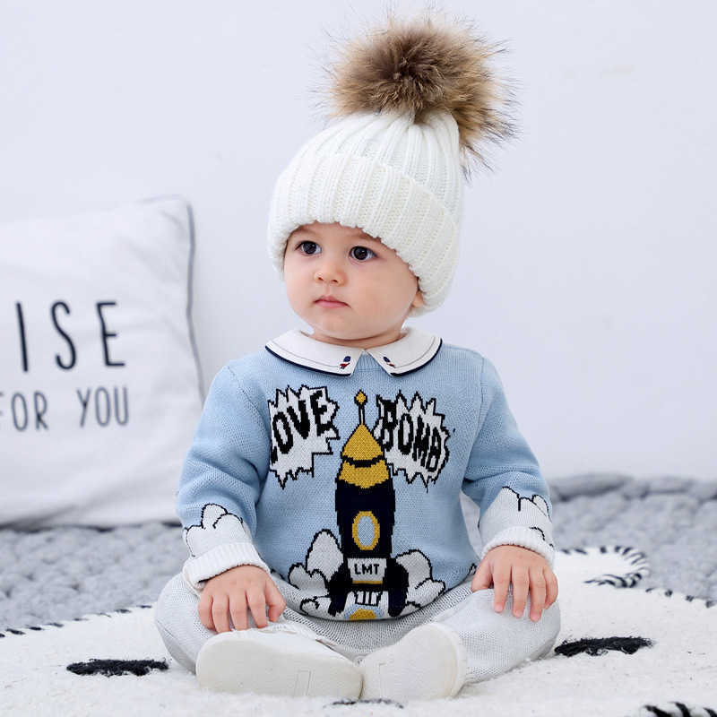 

Baby Boy Knitted Rompers Infant Embroidery Jumpsuit Toddler Autumn Winter born Overalls Children Boutique Clothes 210615, Blue