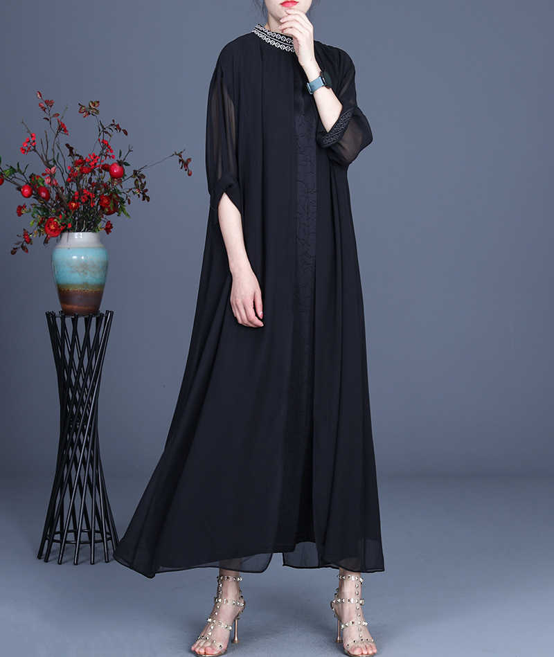 Spring National Style Retro Fake Two-piece Solid Silk Slim Stand Ankle-Length Women Dress 210615, Black
Spring National Style Retro Fake Two-piece Solid Silk Slim Stand Ankle-Length Women Dress 210615, Black