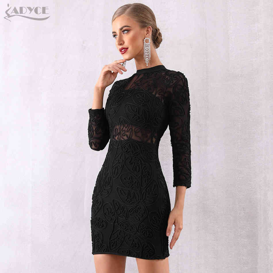 Winter Women Bandage Dress Sexy Black Long Sleeve Lace Club Vestidos Celebrity Evening Runway Party es 210423