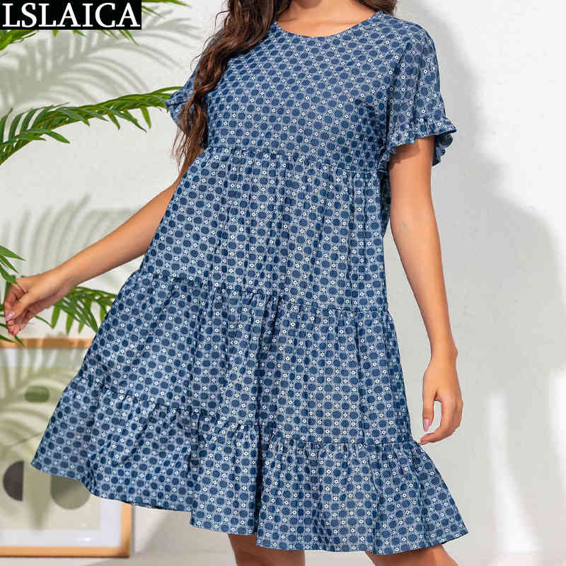 Mini Dress Polka Dot Print Ruffles Short Sleeve A Line Loose Party es Women Evening Fashion Casual OL Elegant 210515