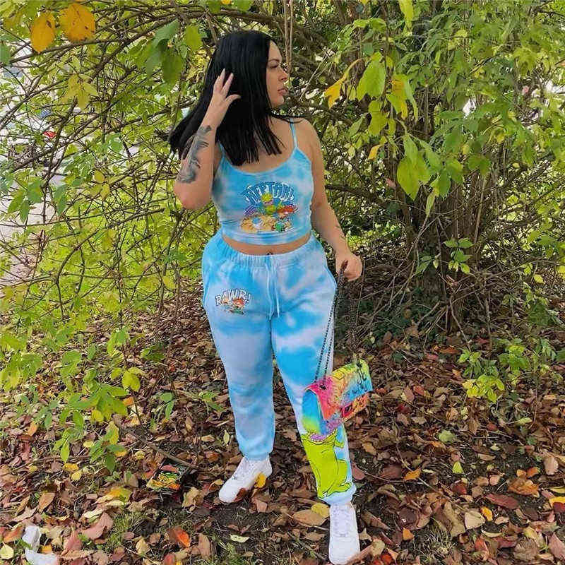 Yvlvol summer women pants style tie-dye casual sportswear trousers with loose feet and high waist letters sweatpants 211124