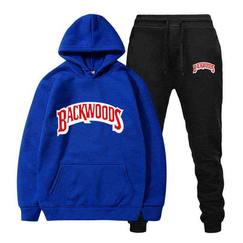 fashion Backwoods Men's Set Fleece Hoodie Pant Thick Warm Tracksuit Sportswear Hooded Track Suits Male Sweatsuit Tracksuit 220114